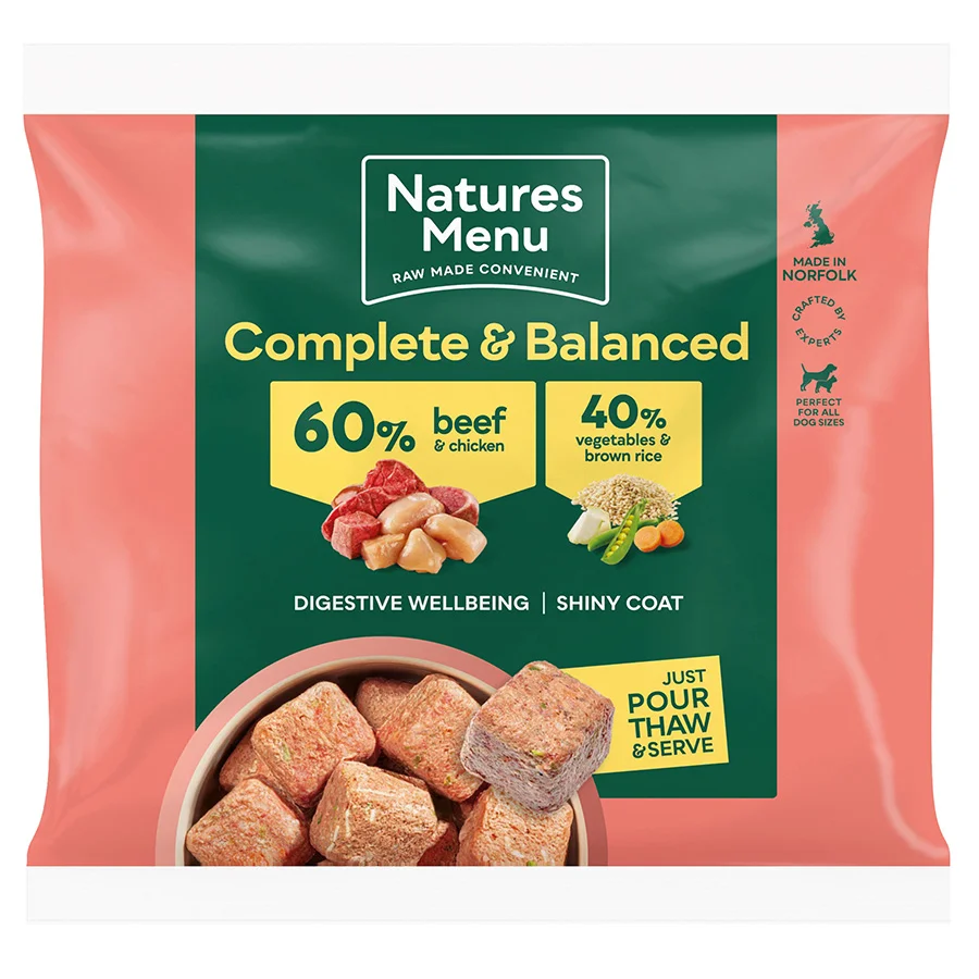Selected Natures Menu Complete Balanced Frozen Adult Dog Food Beef Chicken 1kg Crafted