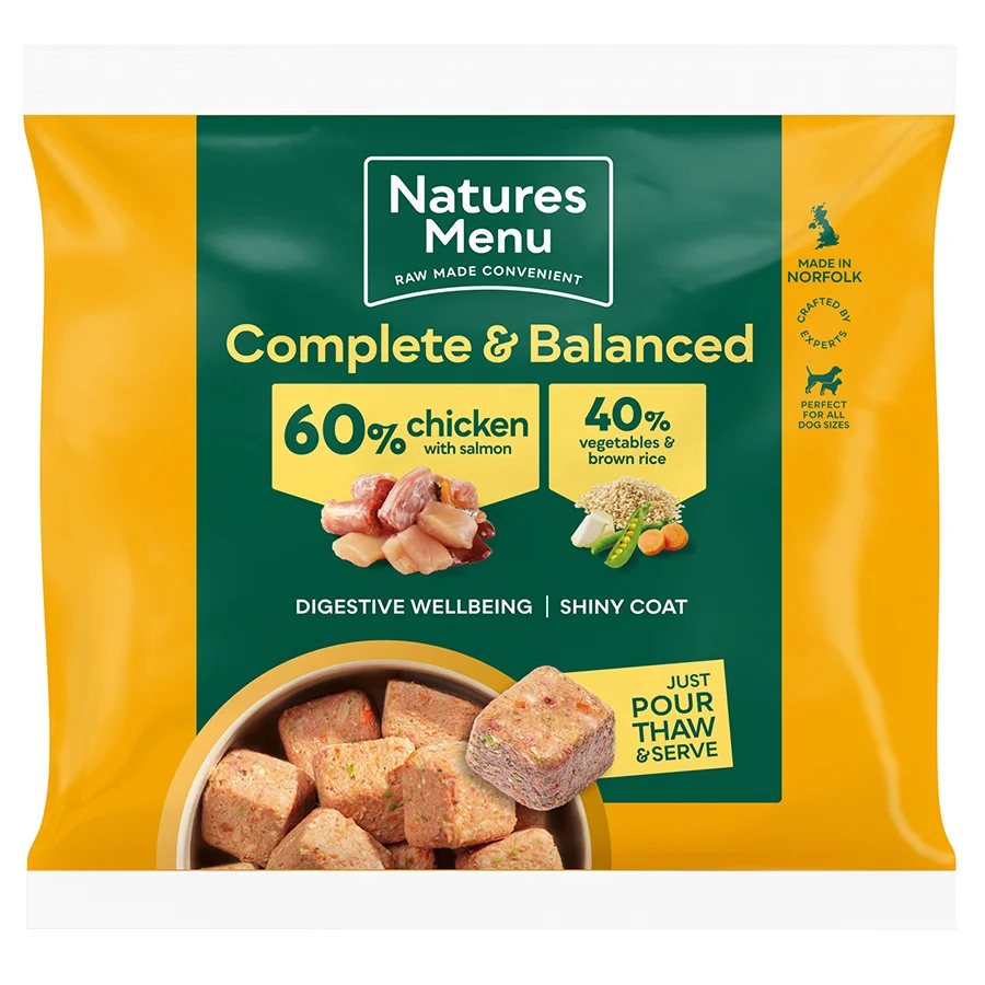 Elegant Natures Menu Complete Balanced Frozen Adult Dog Food Chicken Salmon 1kg Breathable