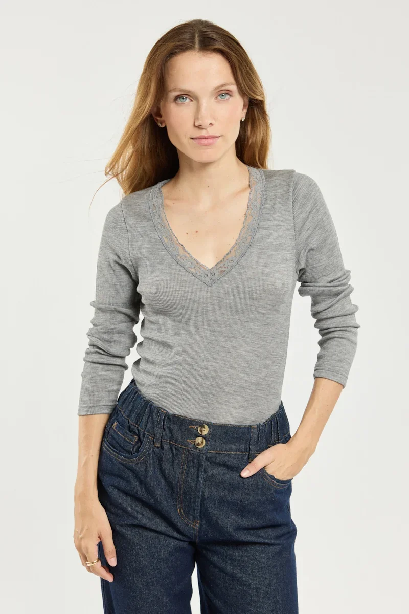 Clean T-shirt manches longues – laine et soie Prestigious