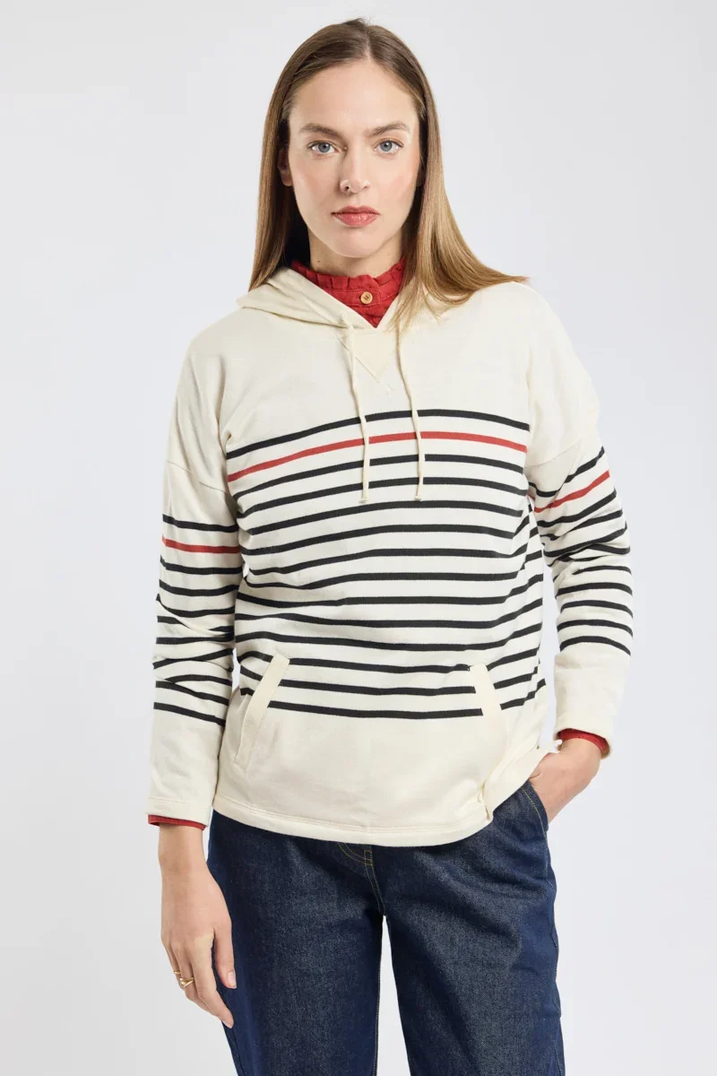 Detailed Sweat rayé à capuche – coton rustique Lightweight