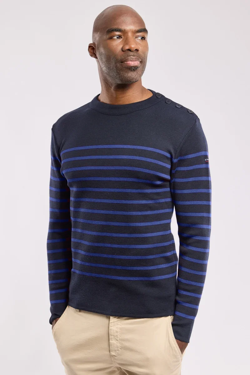 Fashionable Pull marin rayé – laine et acrylique Fine