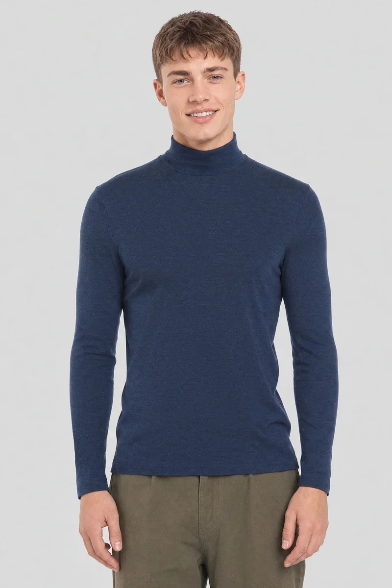Optimized High neck long-sleeve T-shirt – wool and silk Crafted