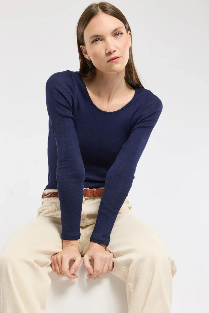 Selected Long sleeved T-shirt – wool and silk Practical