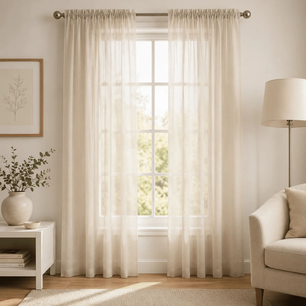 Advanced Basic Elegance – Rod Pocket Semi-Sheer Voile Panel-138 x 244 cm Beige Original Design