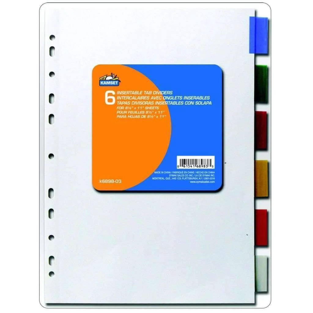 Secure Insertable Tab Dividers – 6 Functional