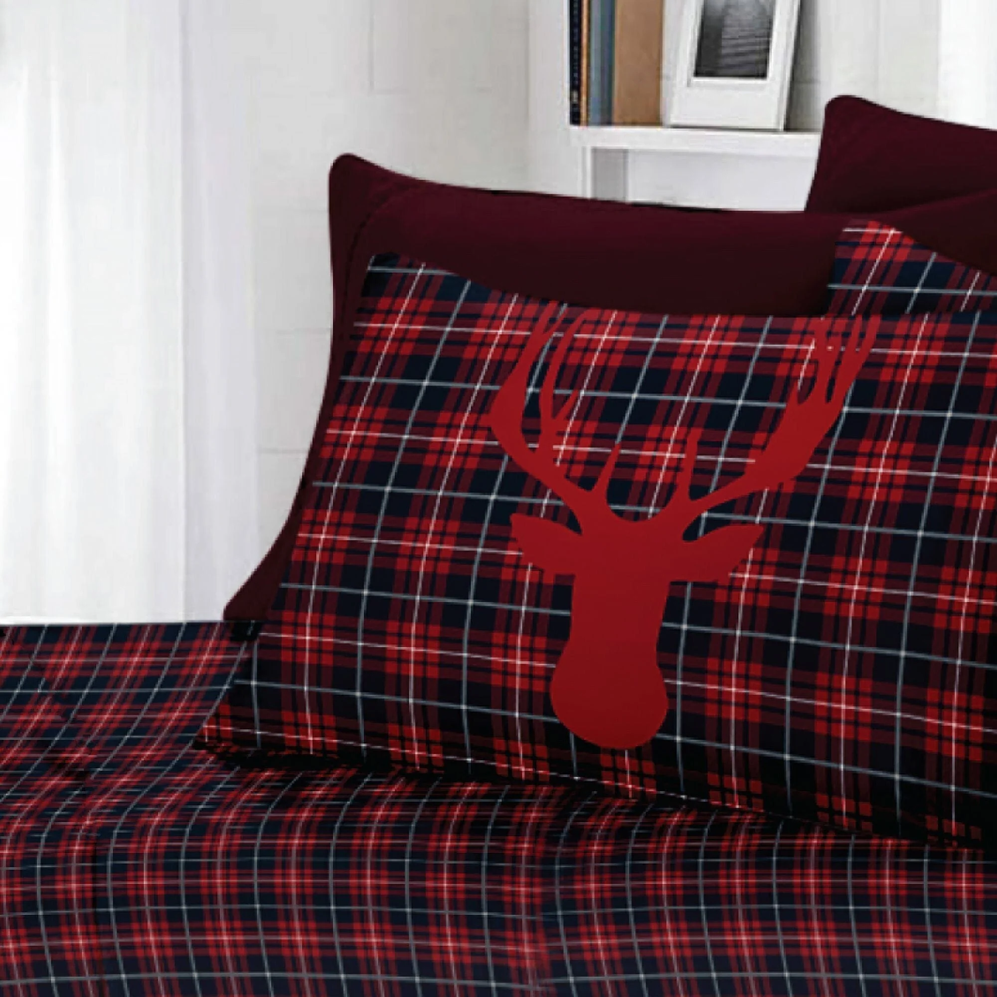 Classic Rustic Cabin Finnegan – Navy Red Sheet Set Effective