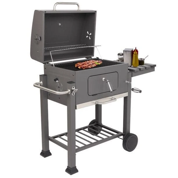 Secure Portable BBQ Charcoal Grill with Foldable Side Shelf Convenient