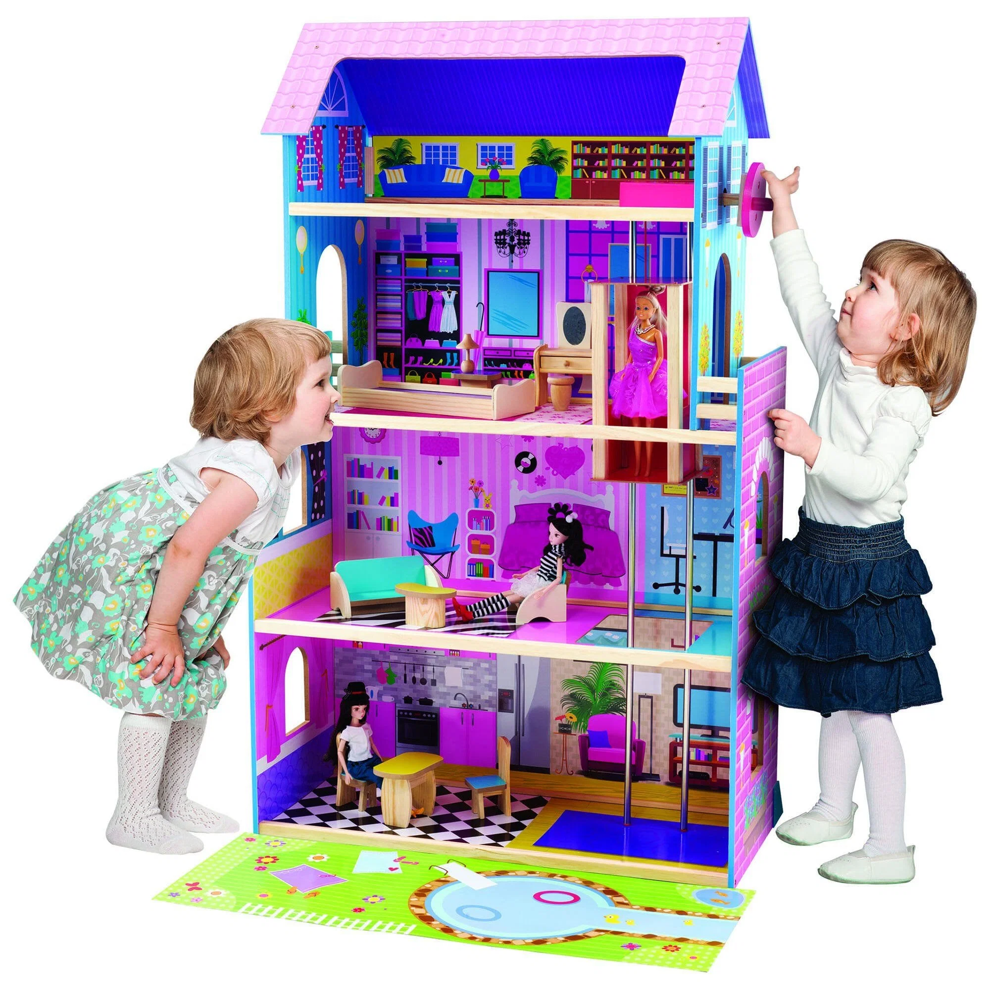 Minimalist Wooden Dollhouse with Elevator Furniture Optimized