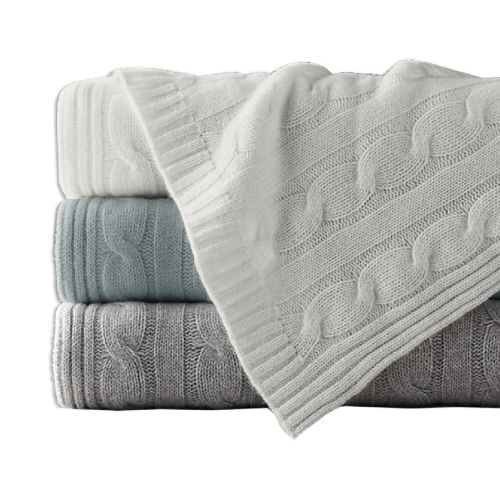 Quality Cable Knit Throw in Pastel Colors Enhanced