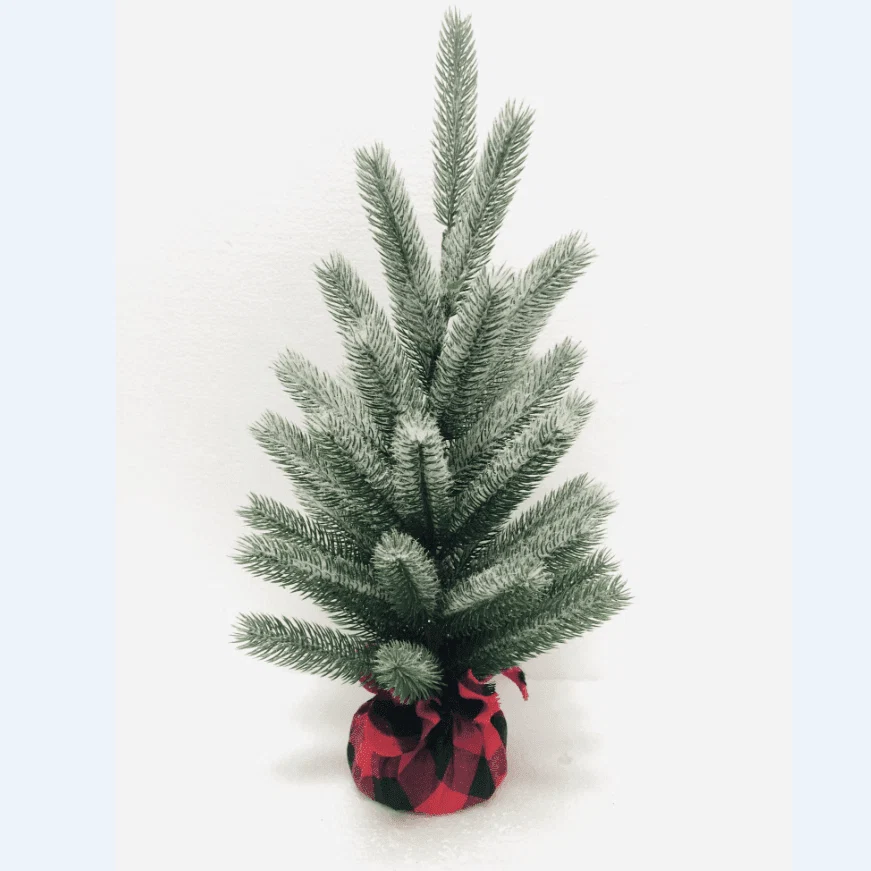 Soft Xmas Snowy Pine Tree with Plaid Fabric Base Healthy