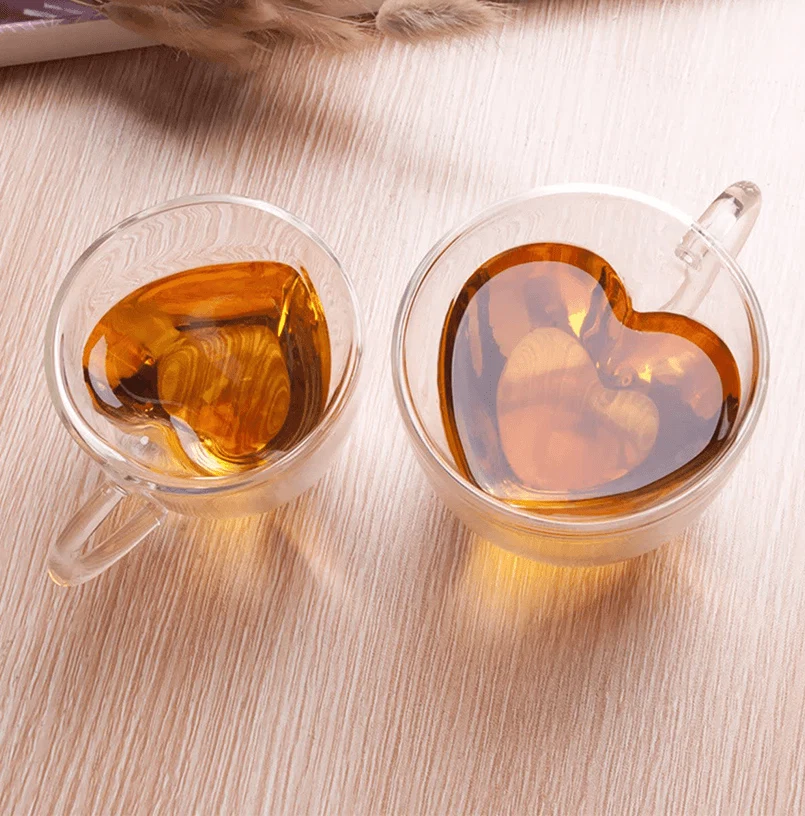 Detailed Set of 2 Double Wall Heart Coffee Mug Verified