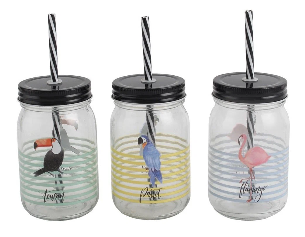 Effective Tropical Birds Drinking Jar With Straw Verified