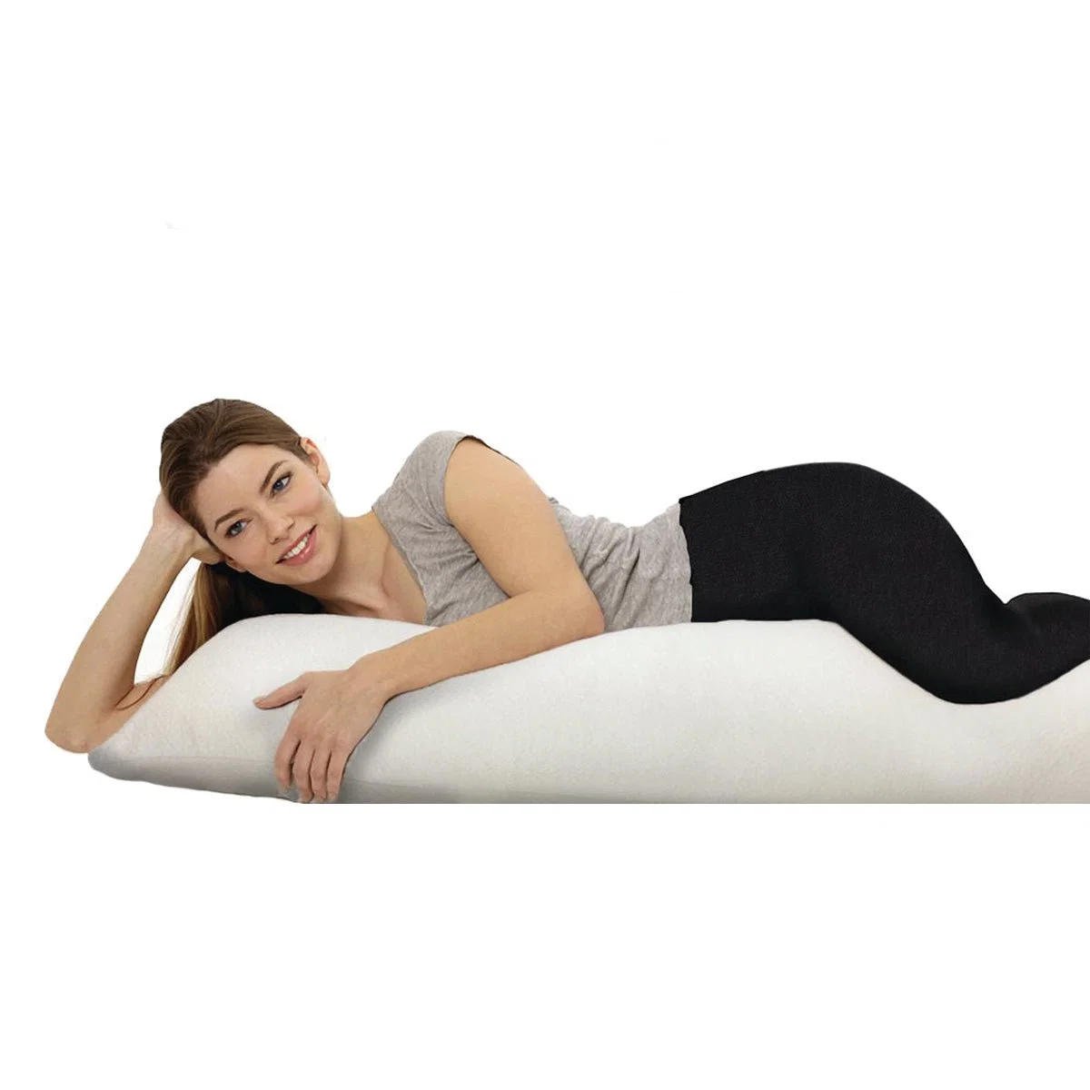 Healthy Body Pillow with Shredded Memory Foam Fill and Velvet Knit Cover 45 x 14 8” White Crafted