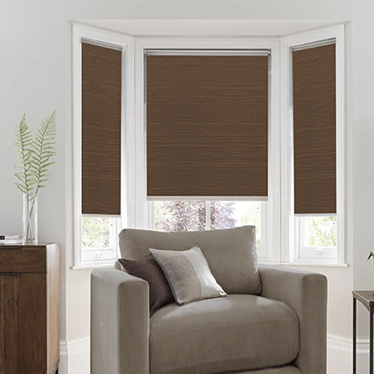 Exclusive Linen Look Daylight Roller Shades Dark Grey Green
