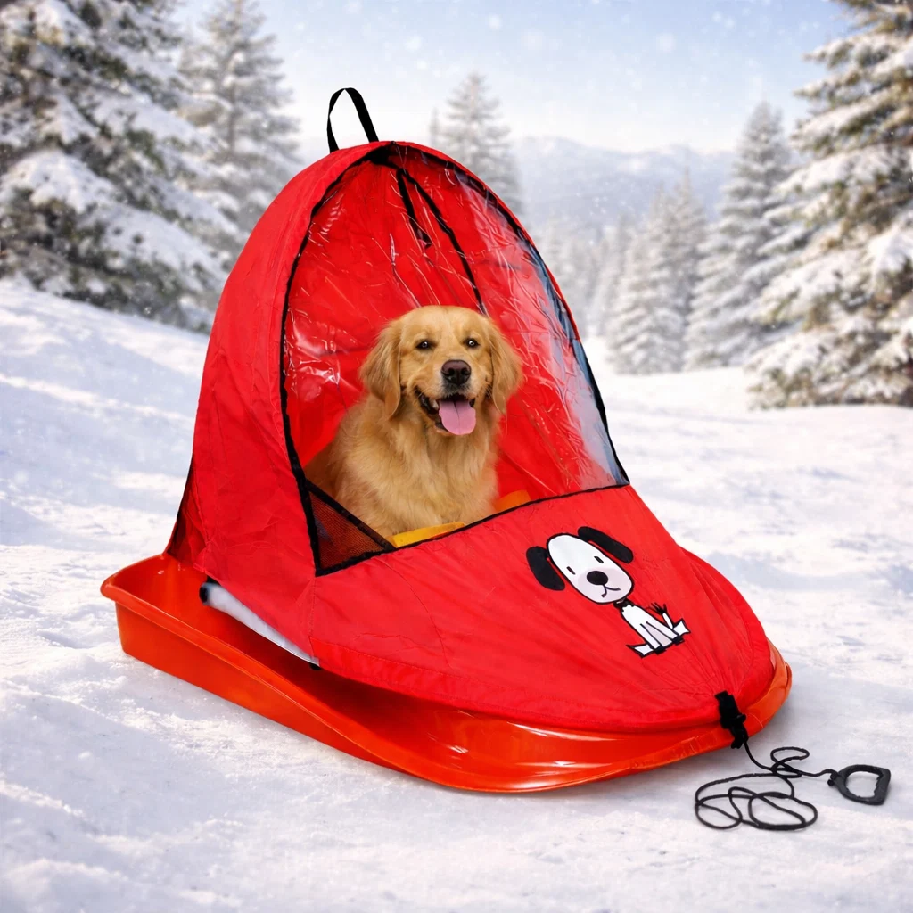 Easy-to-Use Weather Shield Puppy Snow Sled with Protective Cover Selected