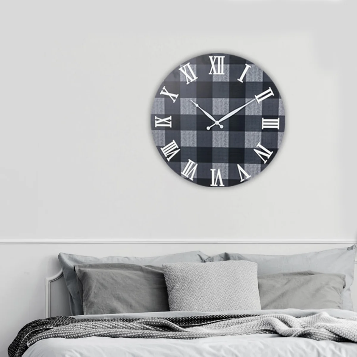 Practical Oversized Roman Numeral Wood Plaid Wall Clock 23” Trendy