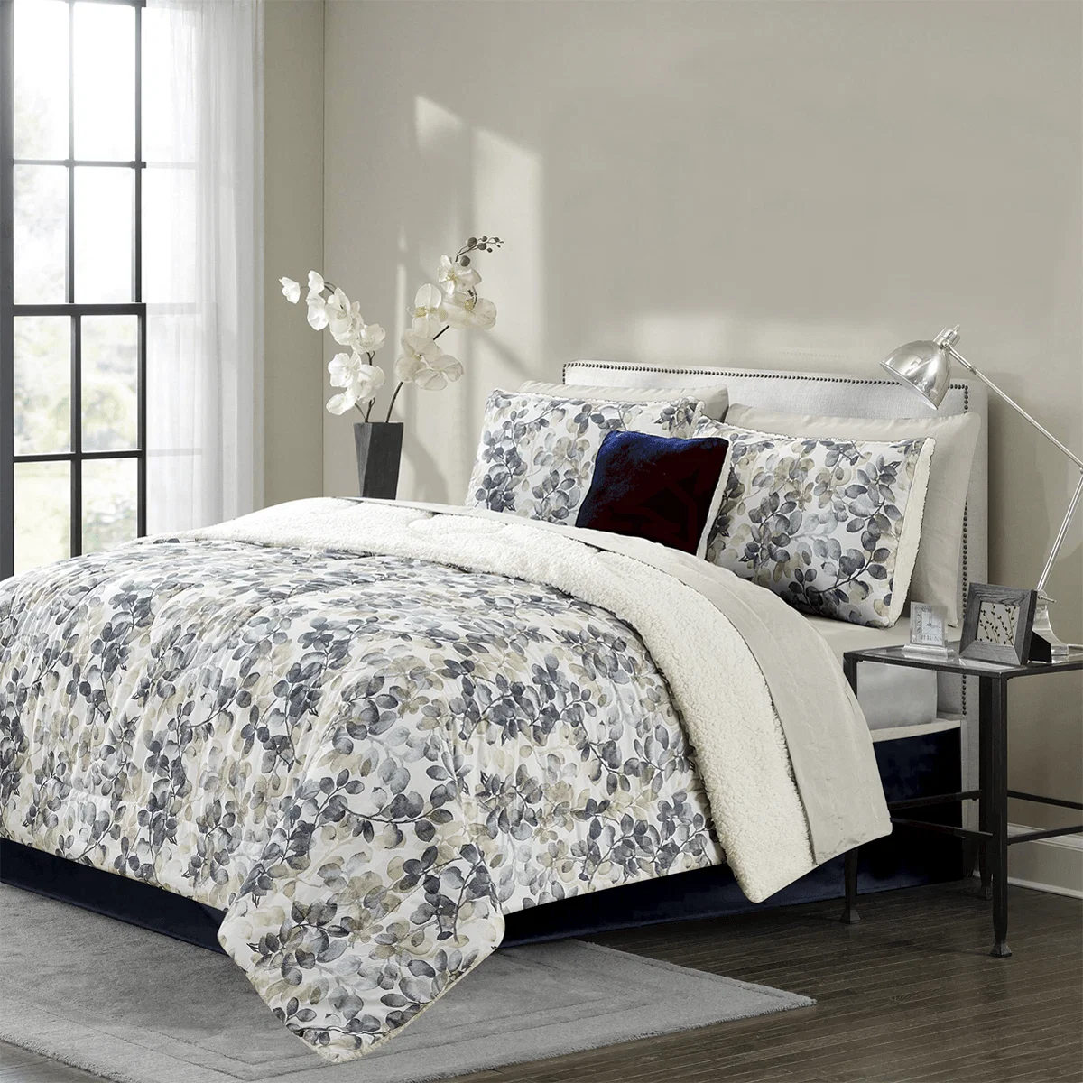 Unique Ellis Comforter Set 8pc Grey Floral Clean