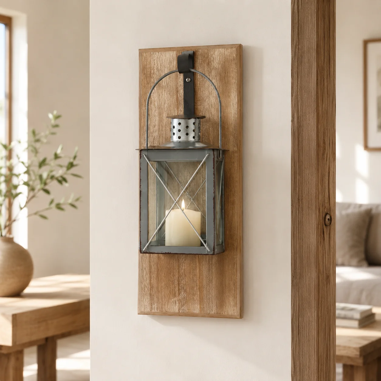 Unique Lantern Wall Silver 36x15x18 Organic