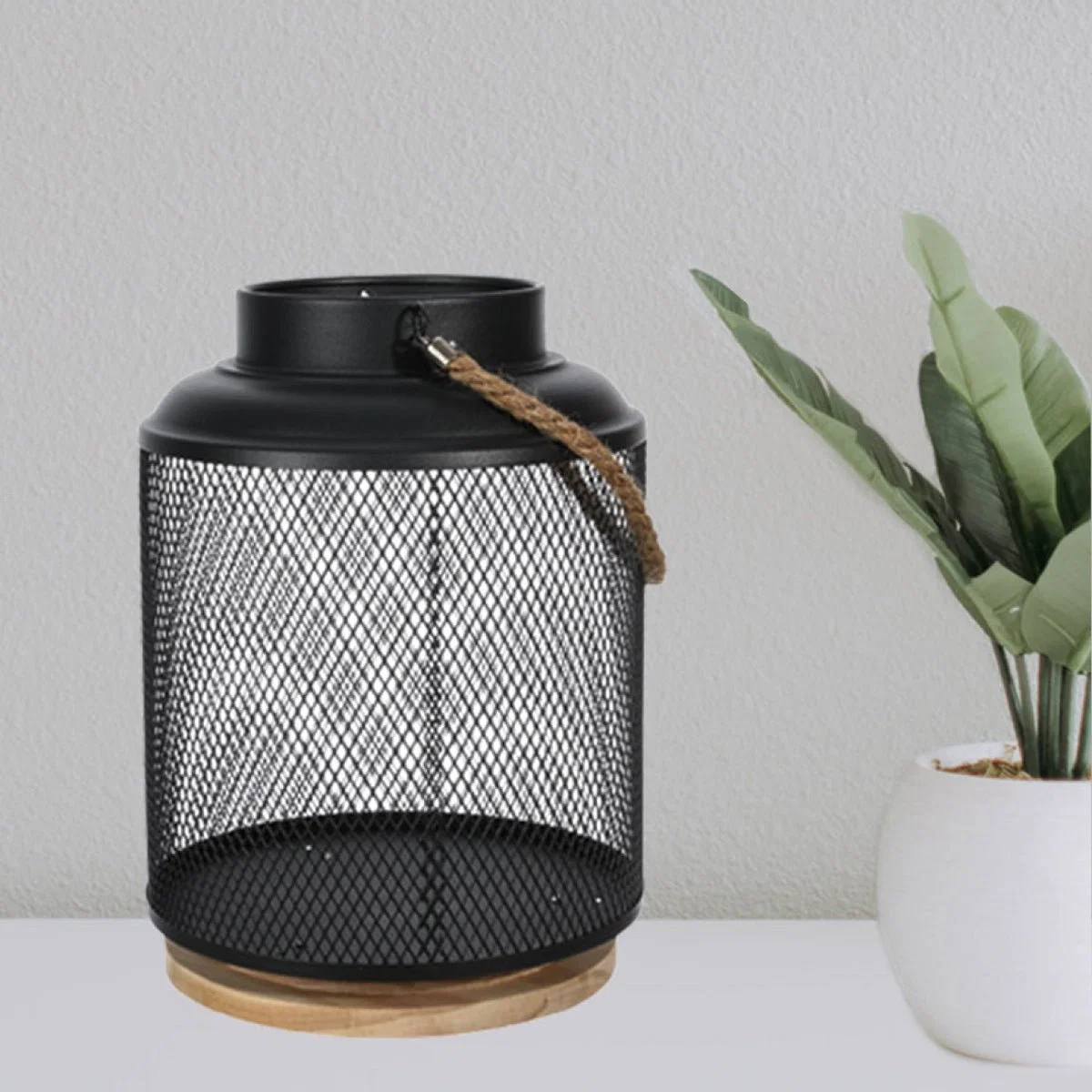 Authentic Lantern Wire Cage Black With wood Base 20x20x28 Durable