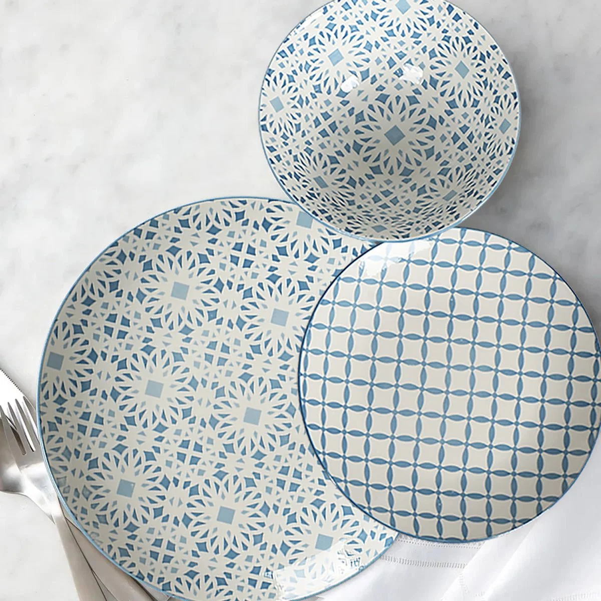 Detailed 12pc Dinner Set Geo Print Smart