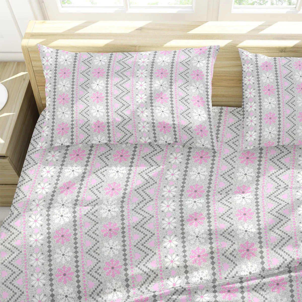 Original Design Sheet Set Grey Pretty Pink Heart Microfiber Casual