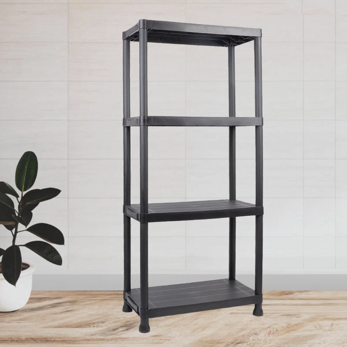 Sustainable 4-Tier Heavy-Duty Plastic Storage Shelf – Black Carefully Designed