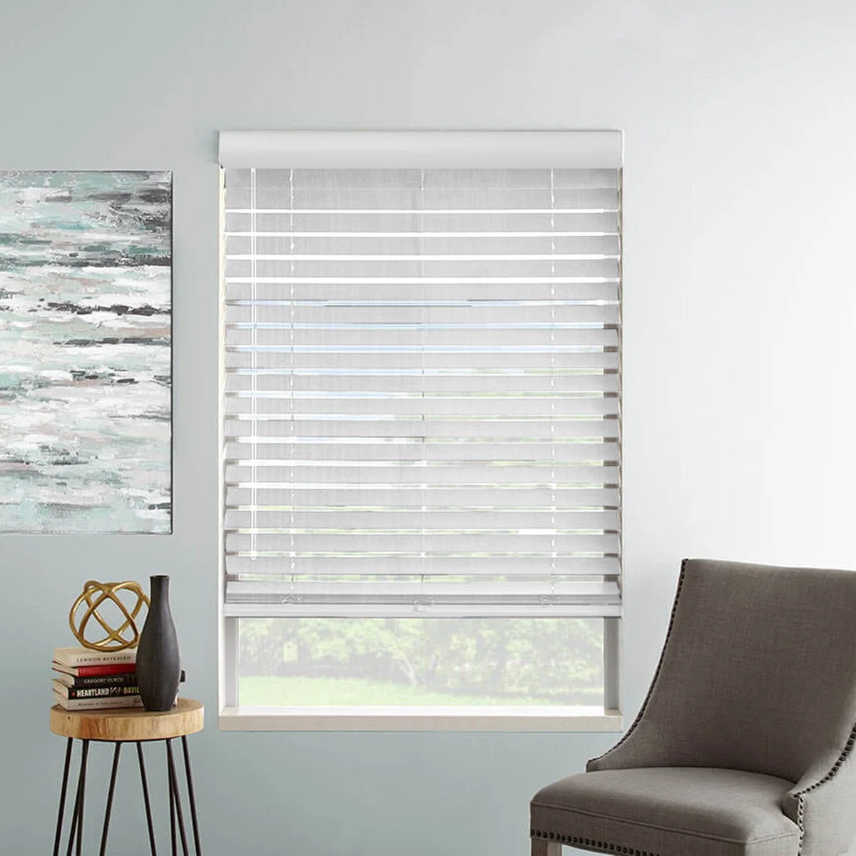 Authentic Horizontal Faux Wood Cordless PVC Blinds White Refined