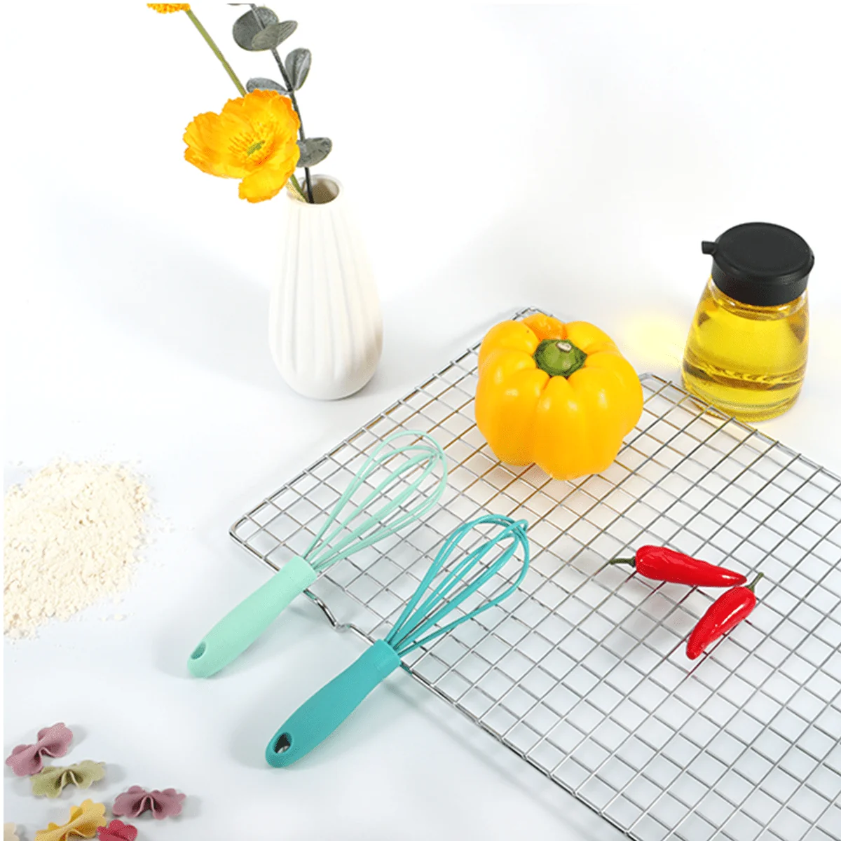 Stylish 2 Pieces Mini Silicone Whisk Set 7 Green Luxury