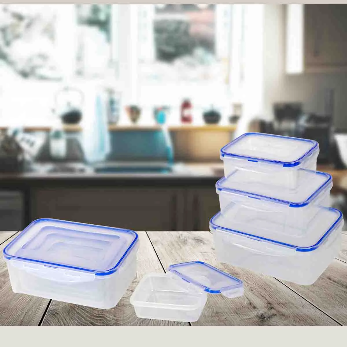 Carefully Designed 4pcs Rectangular Food Container Set Blue Eco-Friendly
