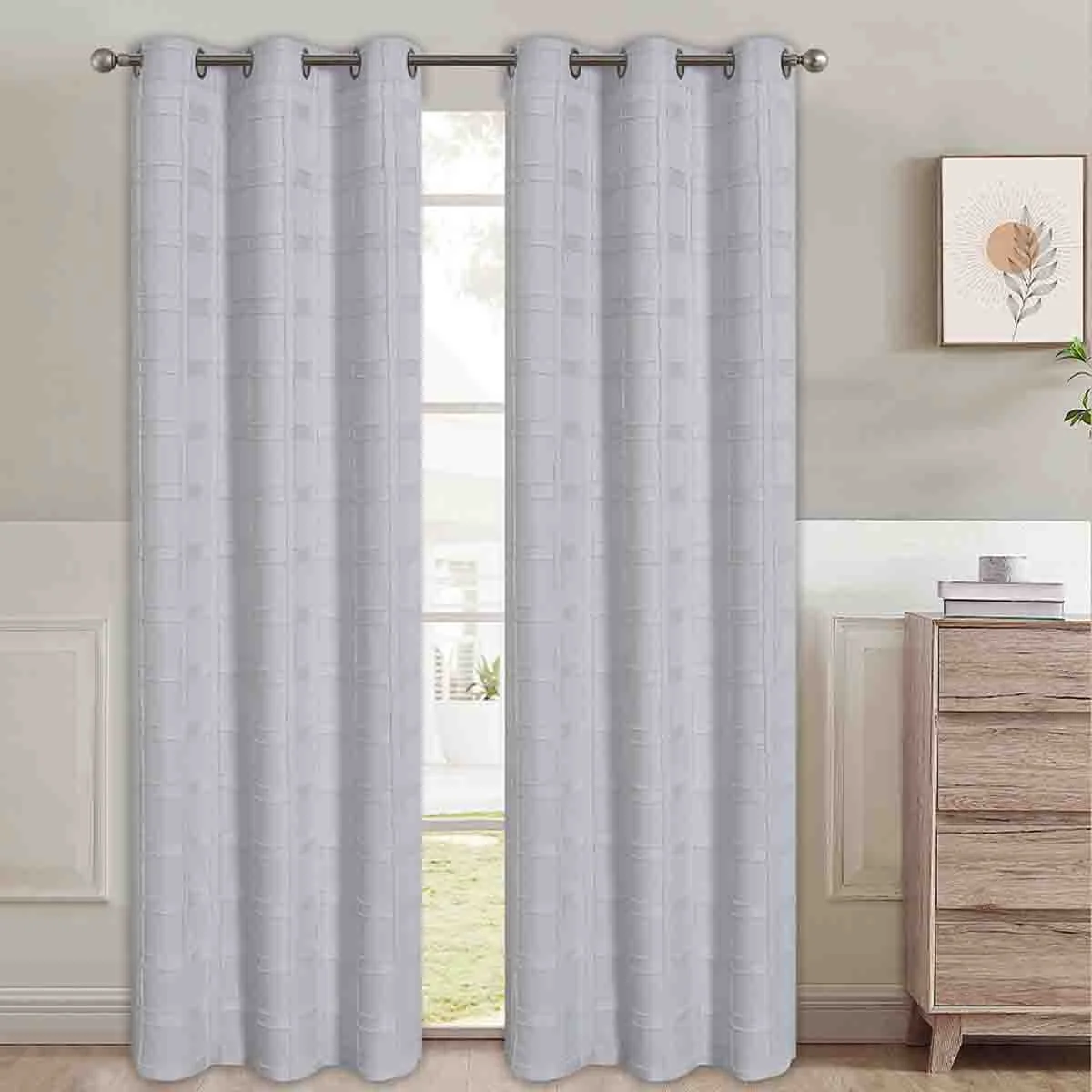 Enhanced Willow Flocked Grid 2pk Grommet Top Panels Premium