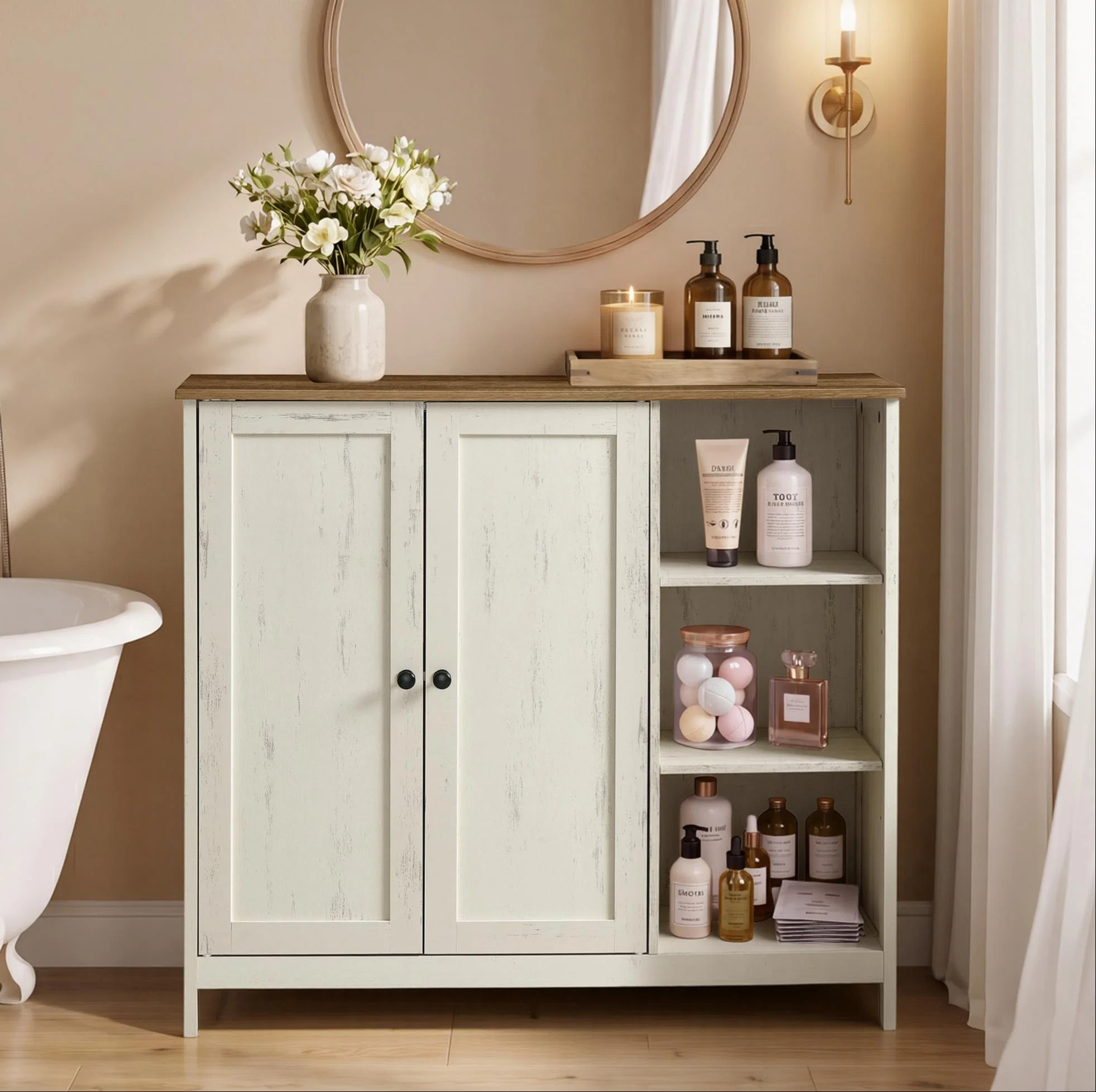 Smart VASAGLE VASAGLE Bathroom Floor Cabinet standing Storage with 2 Doors MDF Organizer Adjustable Shelves Premium Material