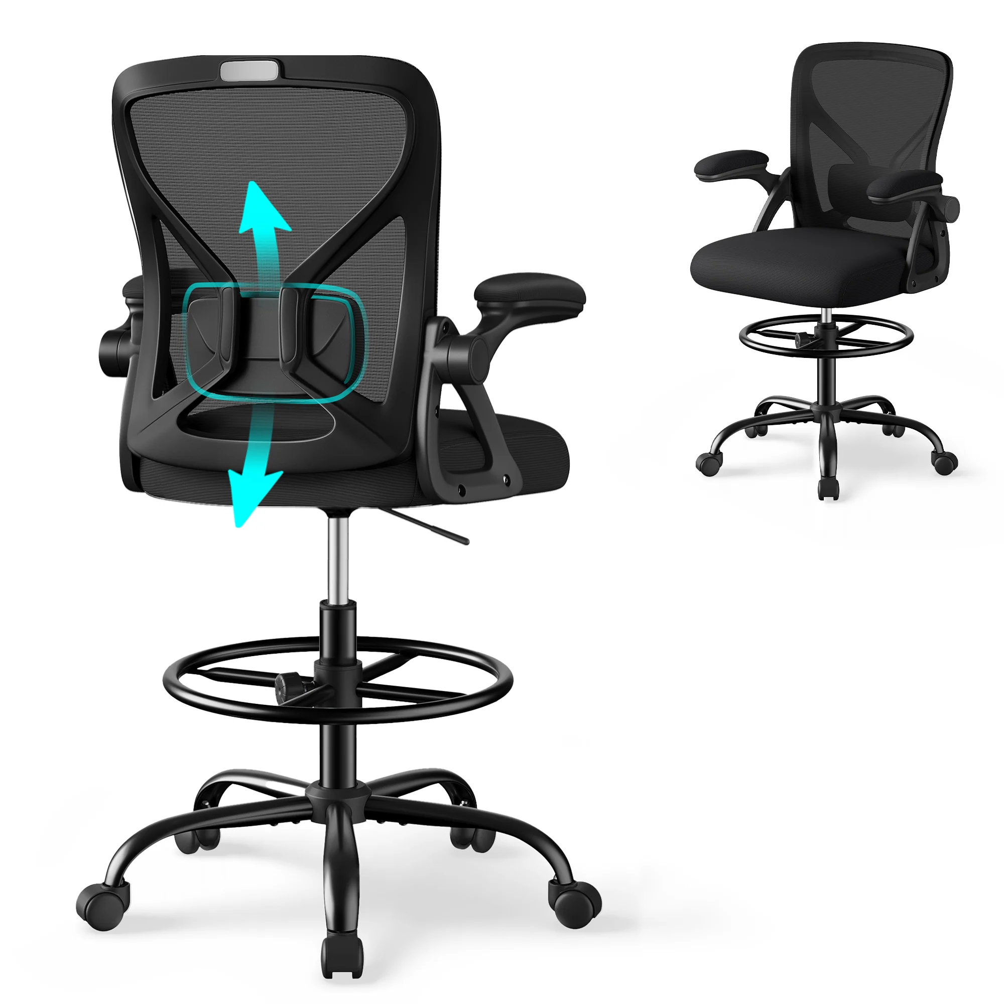 Premium Material SONGMICS SONGMICS Drafting Chair Ergonomic Tall Office Chair for Standing Desk Mesh Back Adjustable Footring Lumbar Support Flip-Up Armrests Fashionable