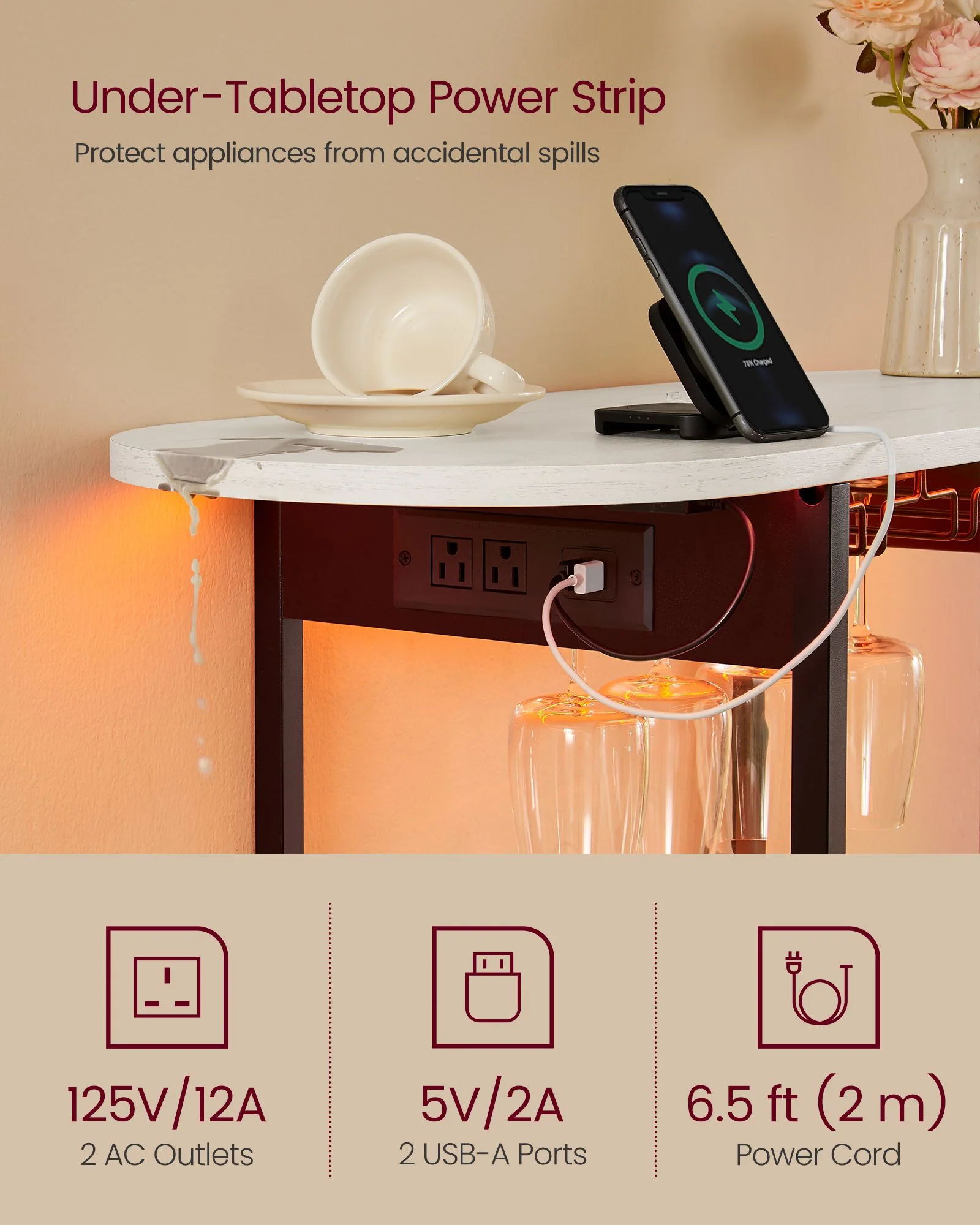Superior VASAGLE VASAGLE Bar Cabinet with LED Lights and Power Outlets standing Coffee Bar Wine Cabinet Wine Rack Secure