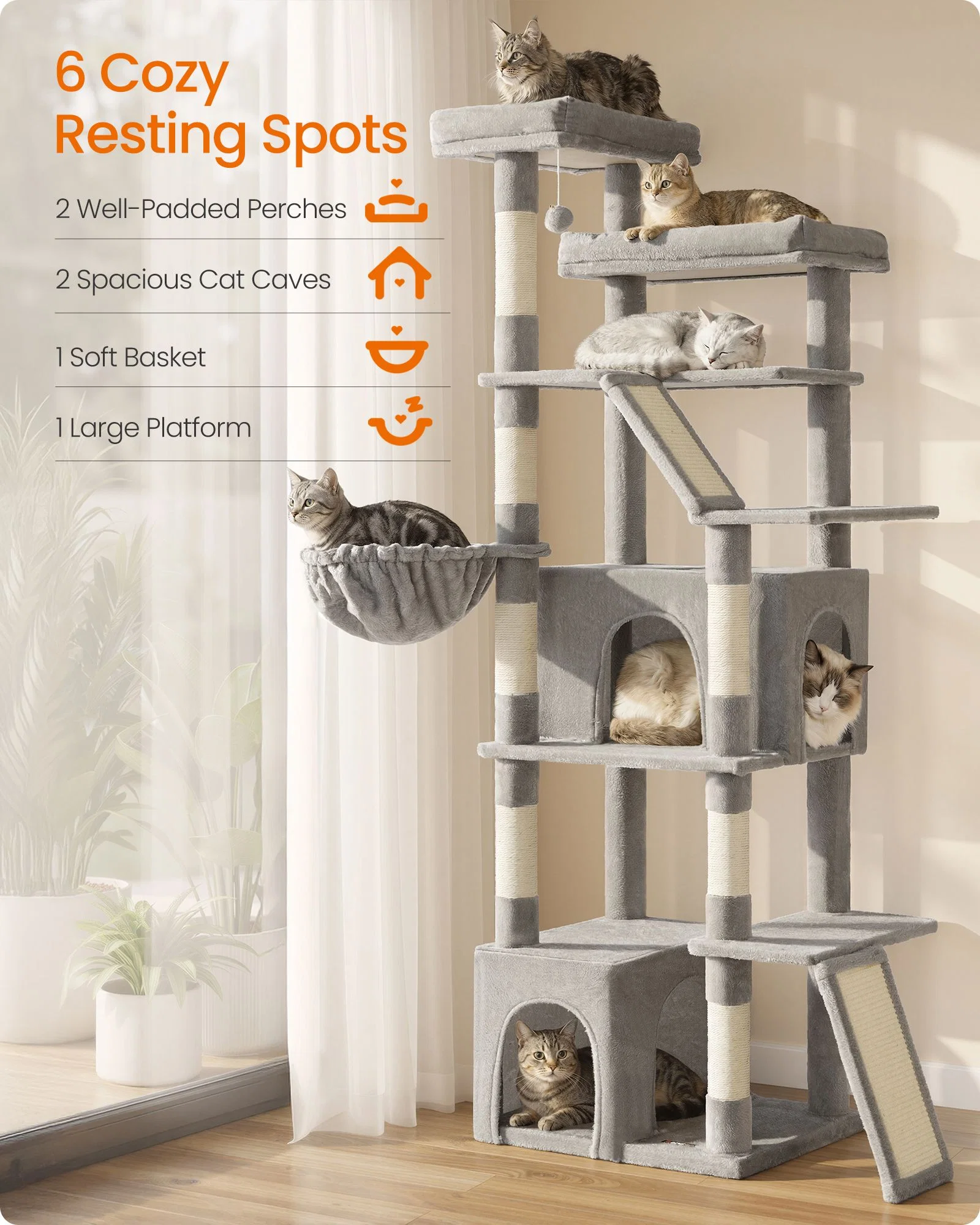 Quality Feandrea Feandrea 72.6-Inch Tall Cat Tree Tower for Indoor Extra Large Cats High-End