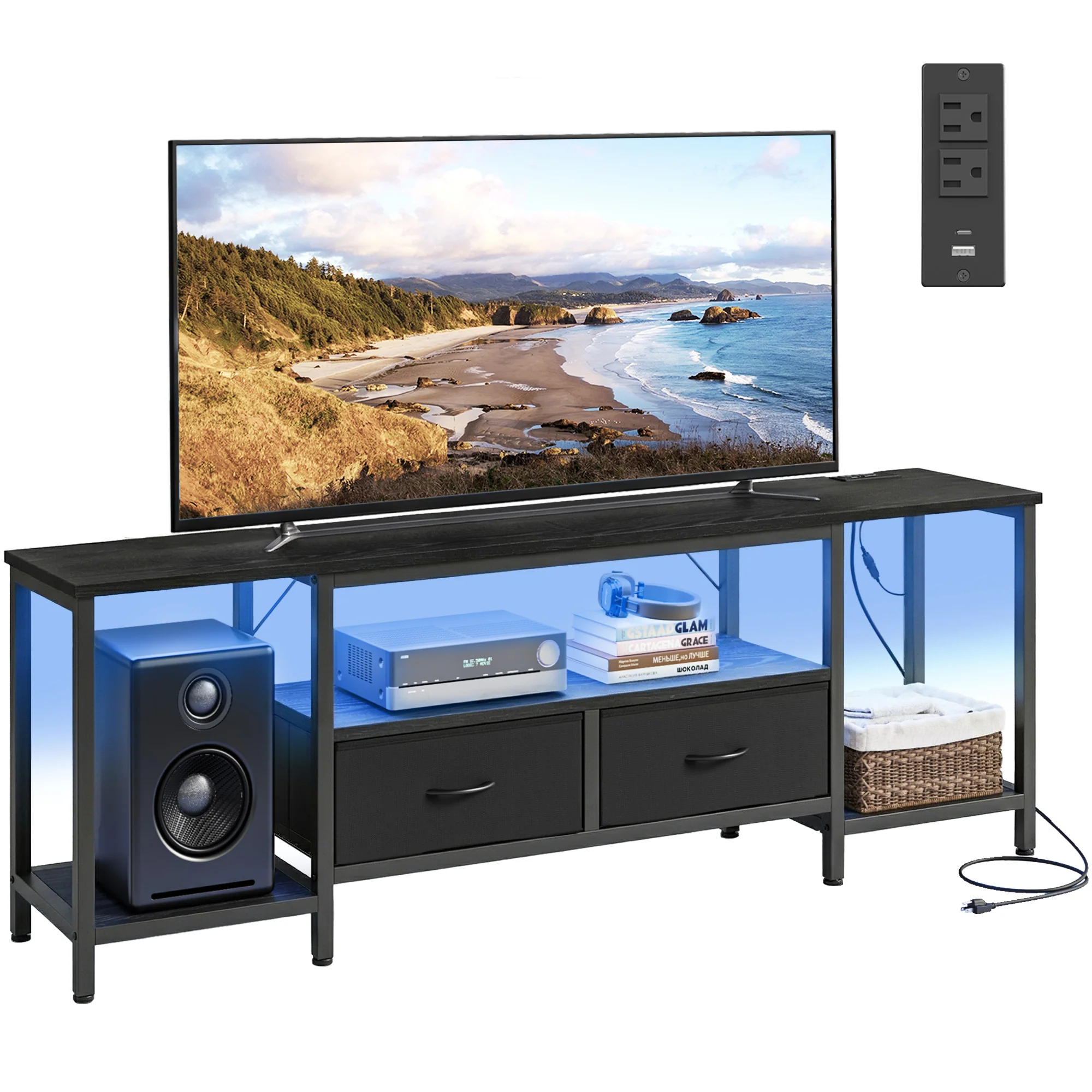 High-End SONGMICS SONGMICS BELLAH Collection – TV Stand with Power Outlets and Lights Functional