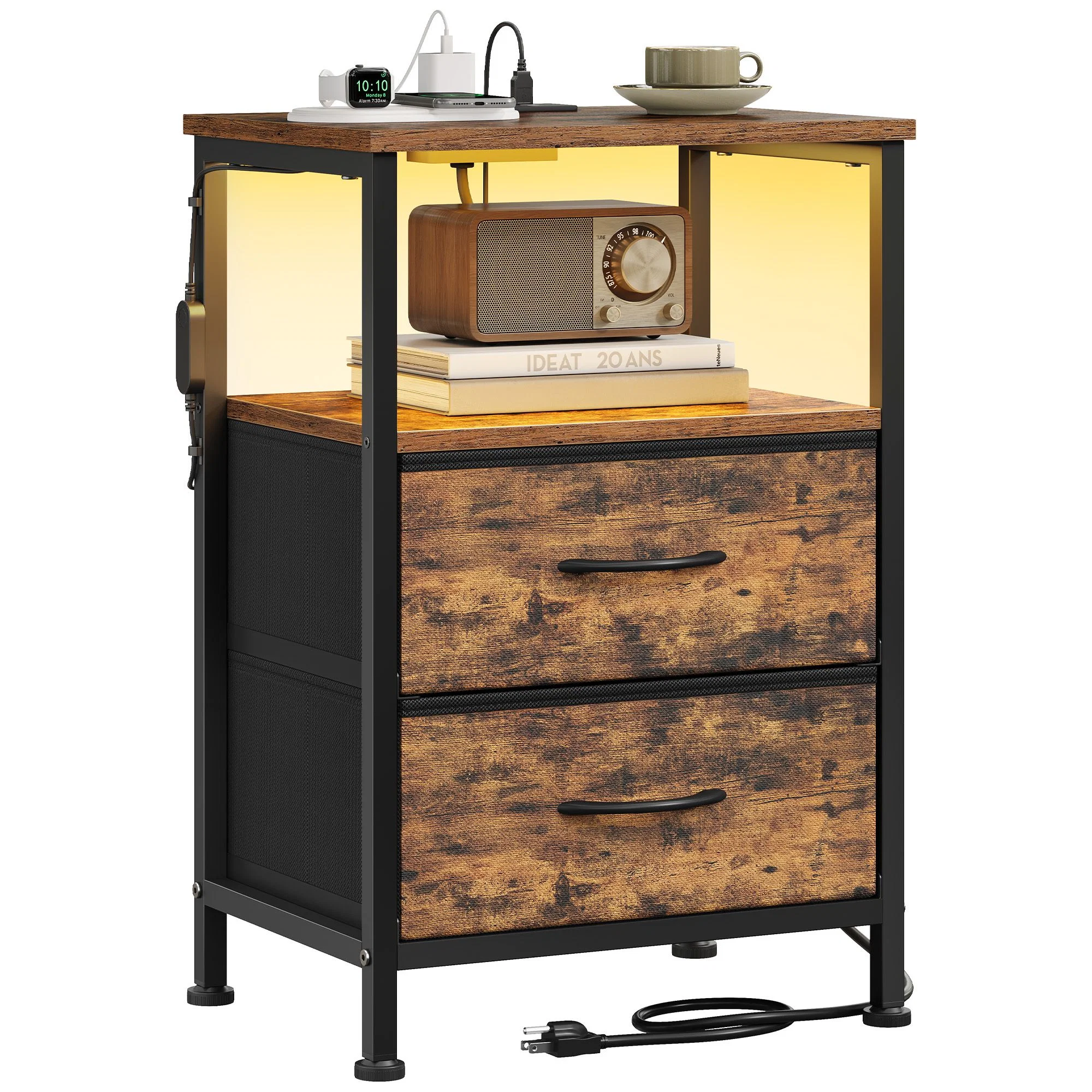 Long-Lasting SONGMICS SONGMICS BELLAH Collection – Nightstand with Charging Station and App-Controlled Adjustable LED Lights Contemporary