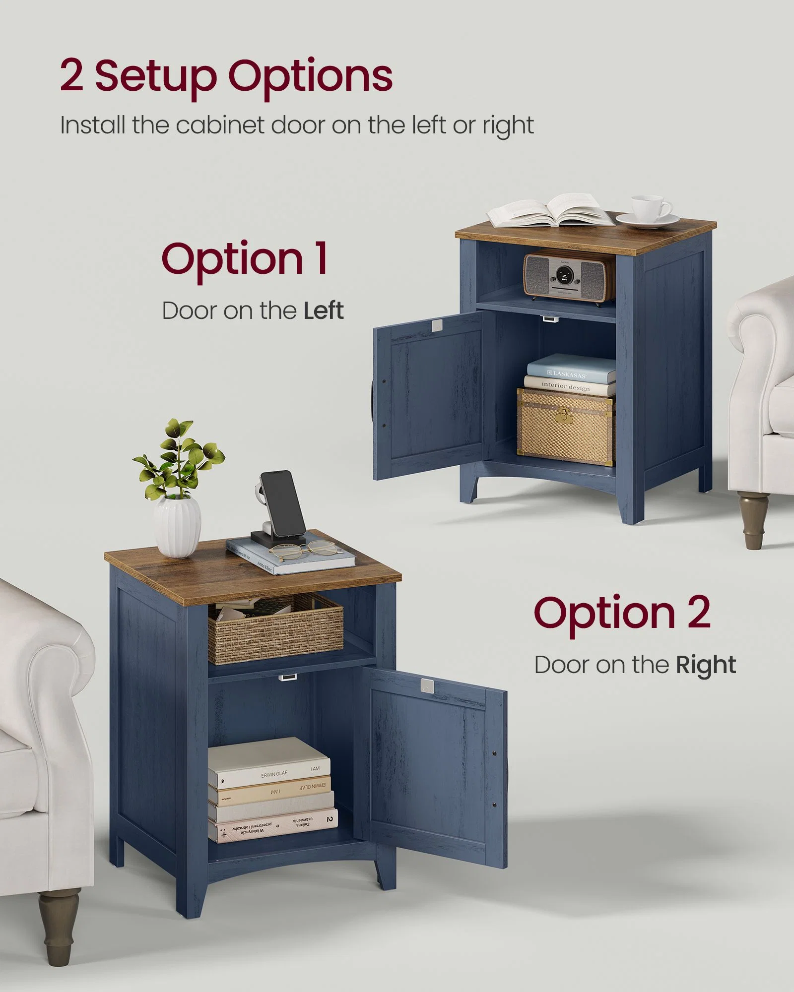 Powerful VASAGLE VASAGLE LIRY Collection – Farmhouse Nightstand with Barn Door Relaxed