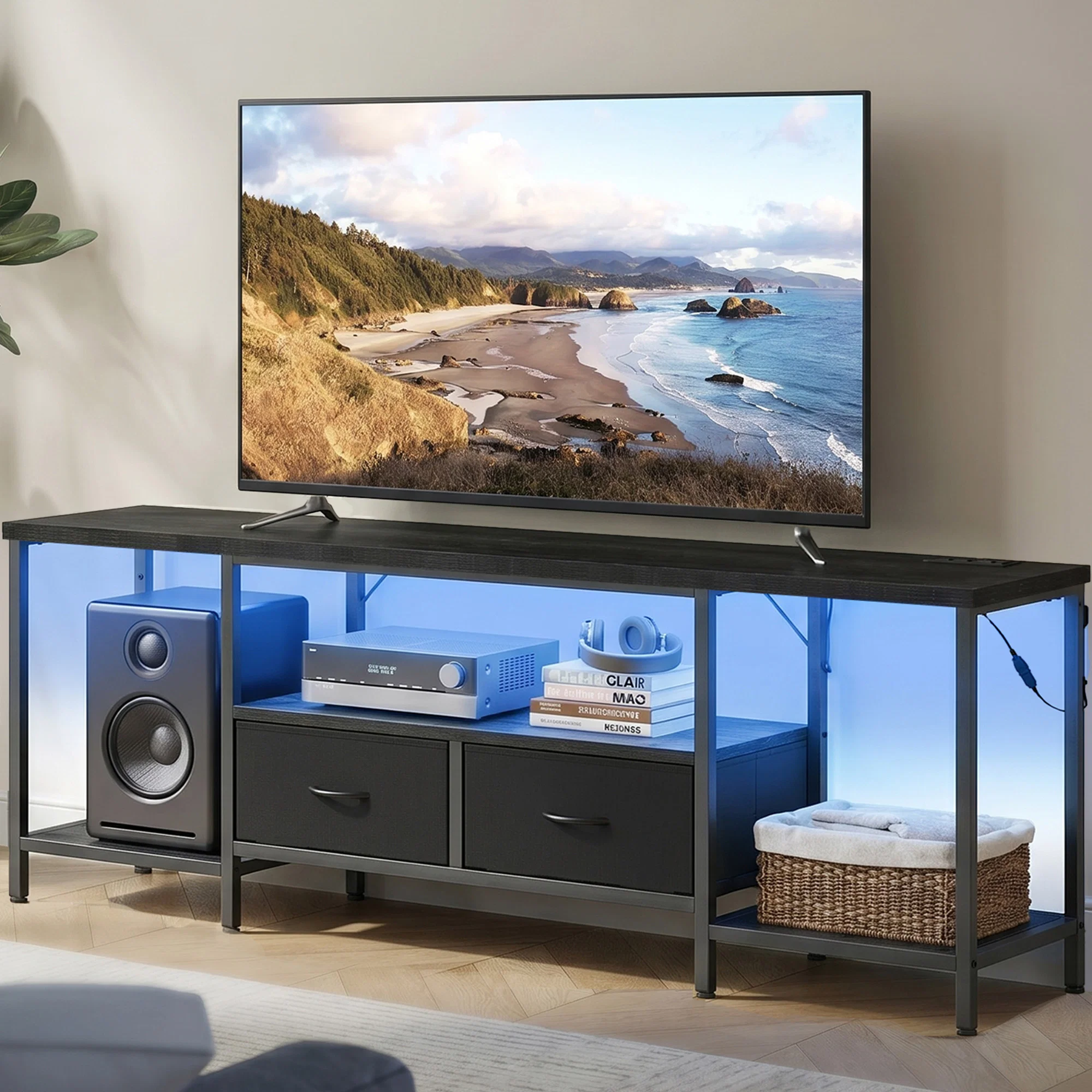 Functional SONGMICS SONGMICS BELLAH Collection – TV Stand with Power Outlets and Lights First-Class