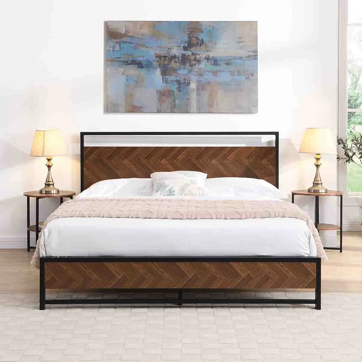Sustainable Atelier Du Nord- Mosaic Metal Wood Bed Frame Specialty