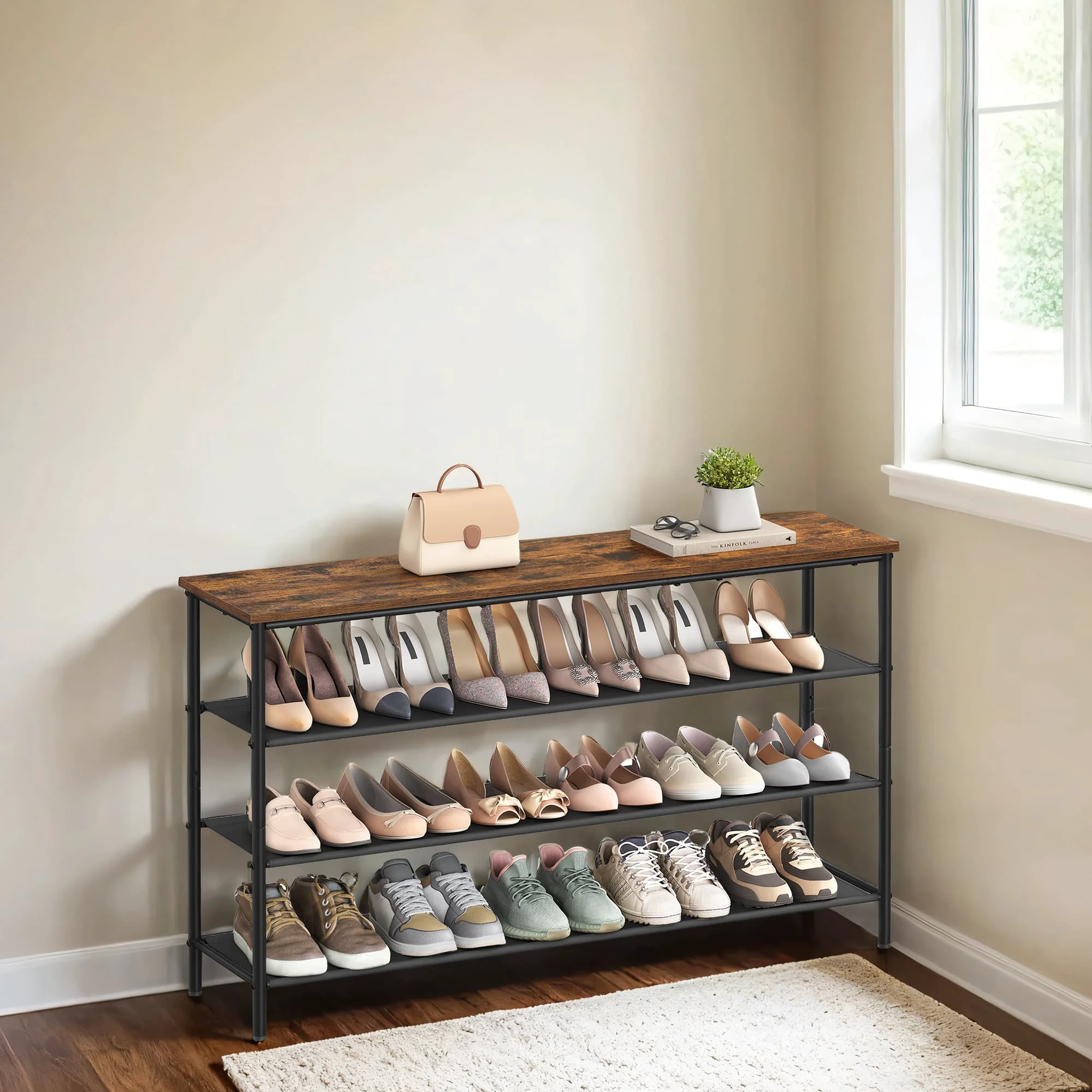 Green SONGMICS Shoe storage shelf with fabric tiers for entryway or closet Easy-to-Use