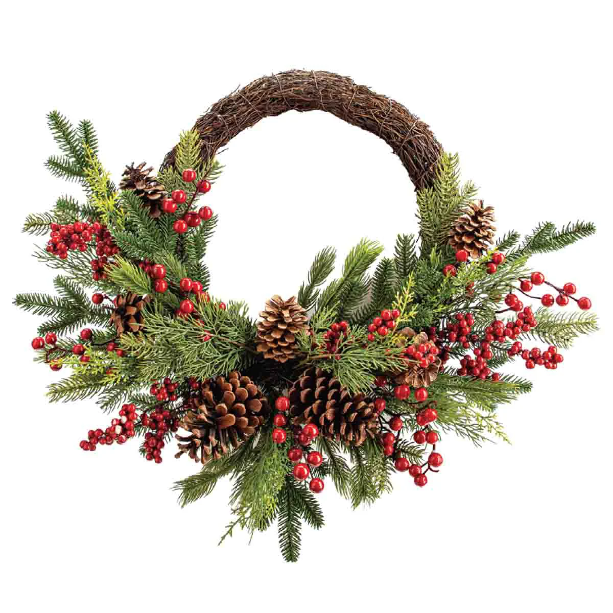 Luxury Mixed Half Wreath with Pinecones Berries 61cm Effective