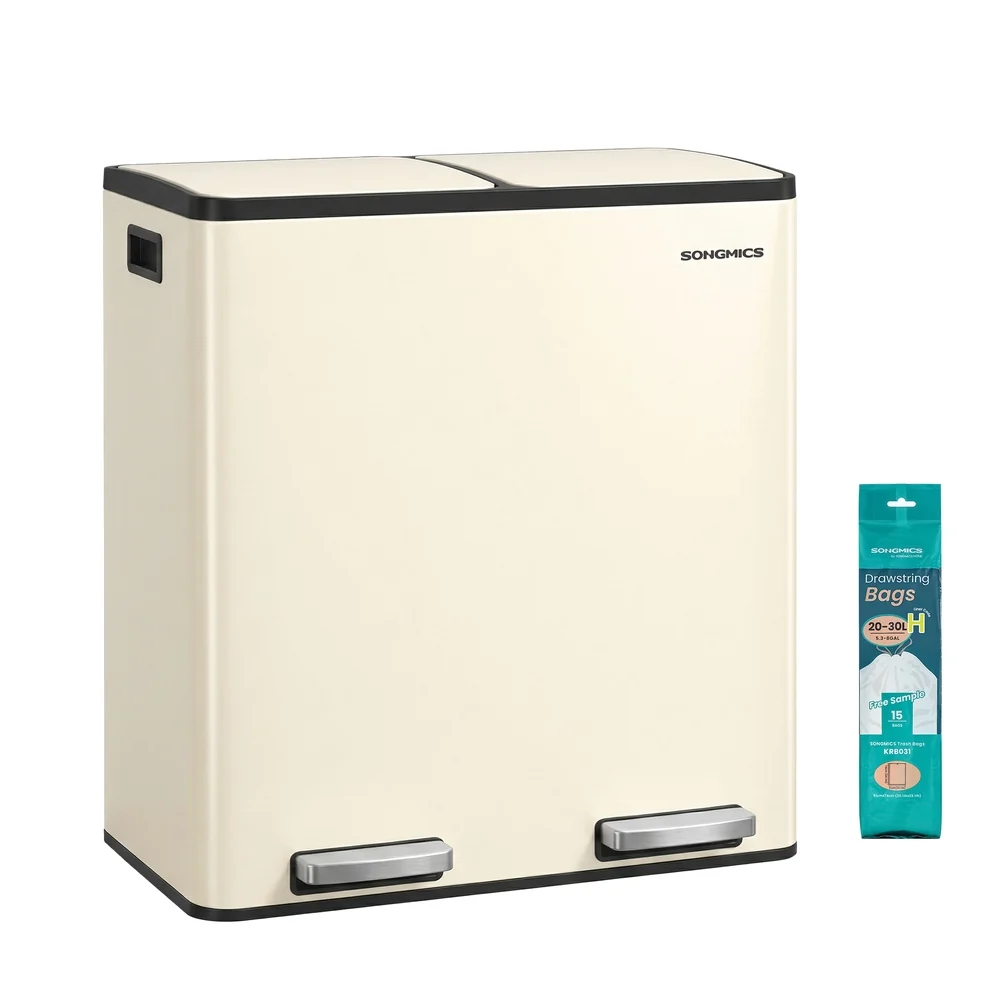 Premium SONGMICS Double compartment stainless steel trash can for recycling Secure