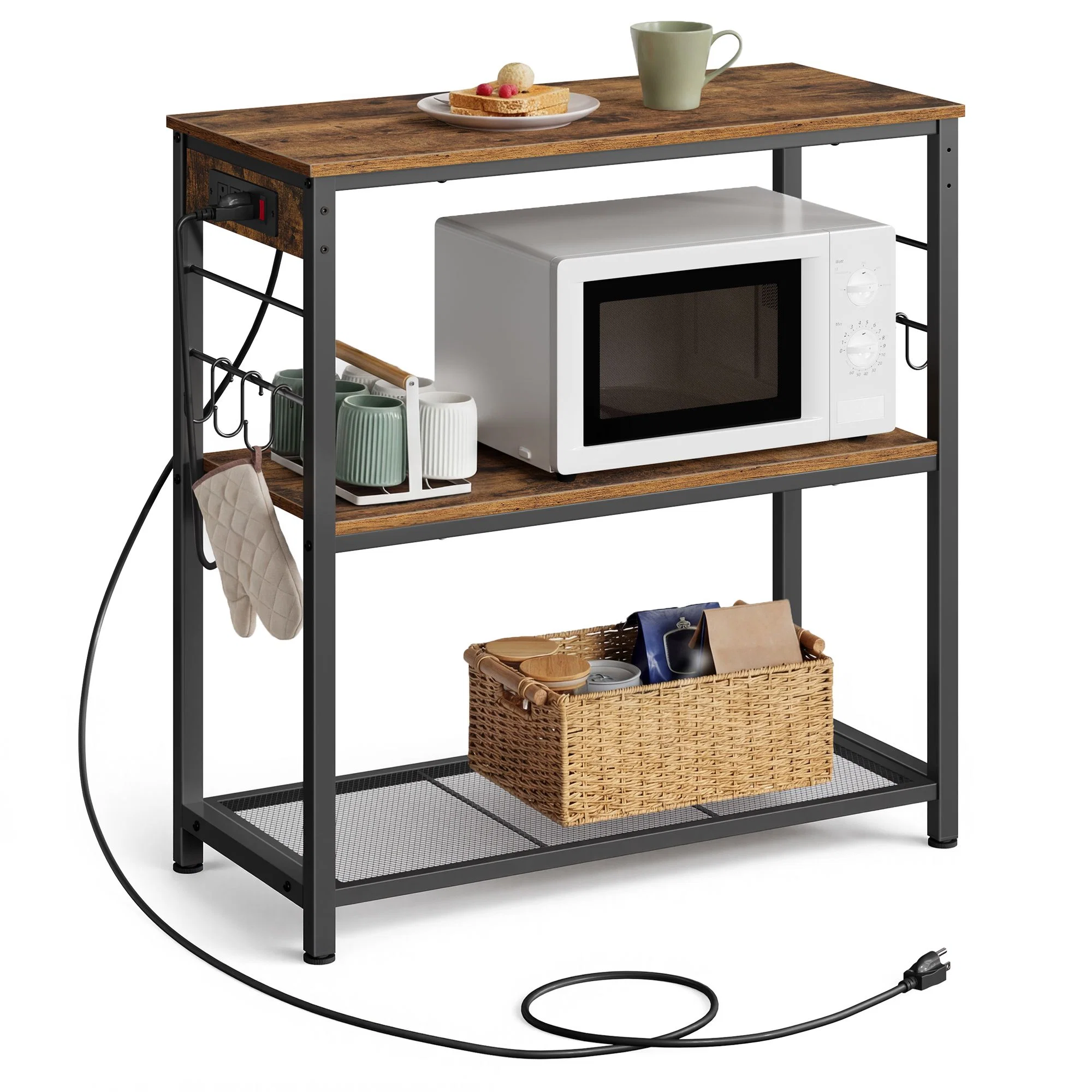 Convenient VASAGLE Metal kitchen island with power outlet and hooks Organic
