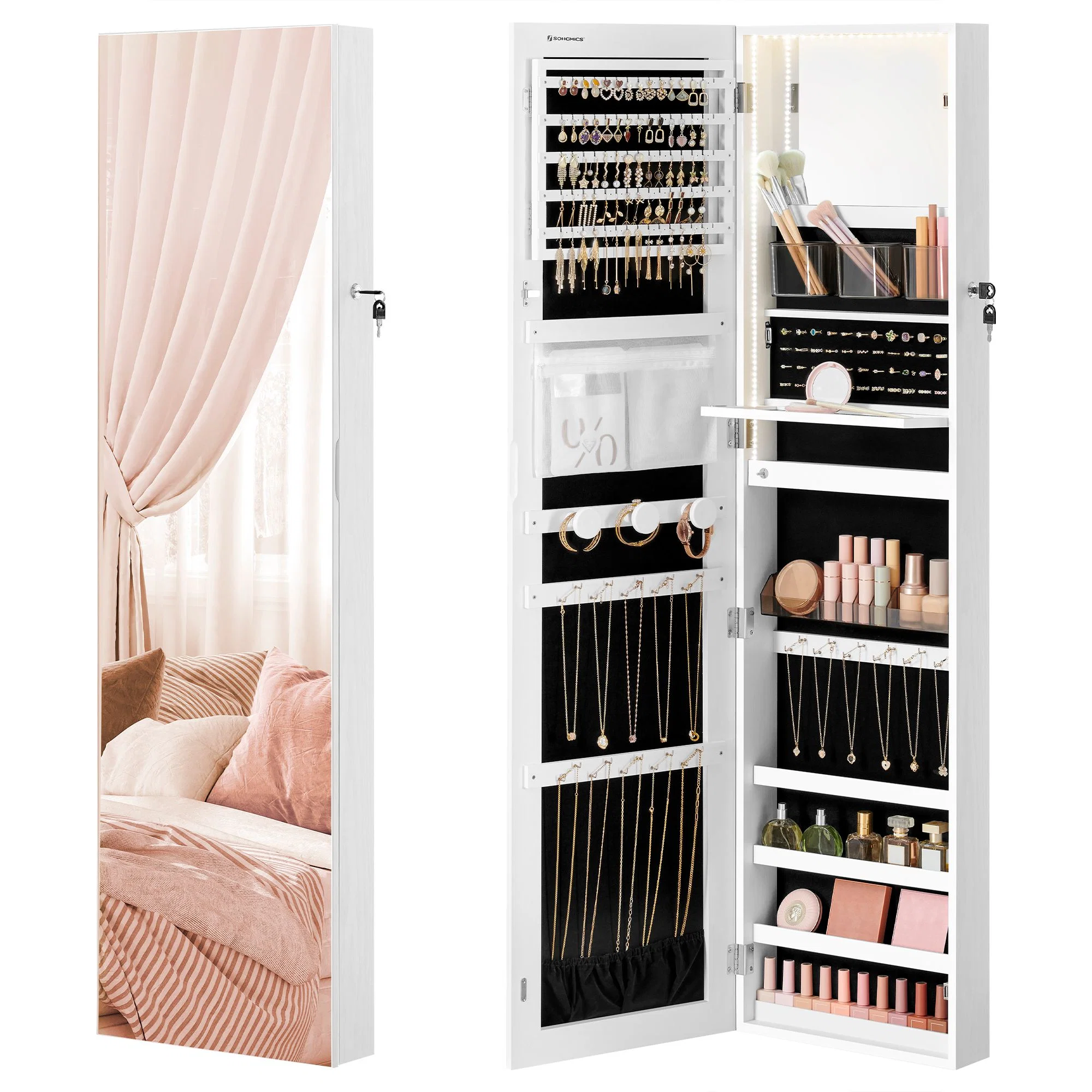 Quality SONGMICS SONGMICS 55 Inches Tall Spacious Jewelry Cabinet Refined