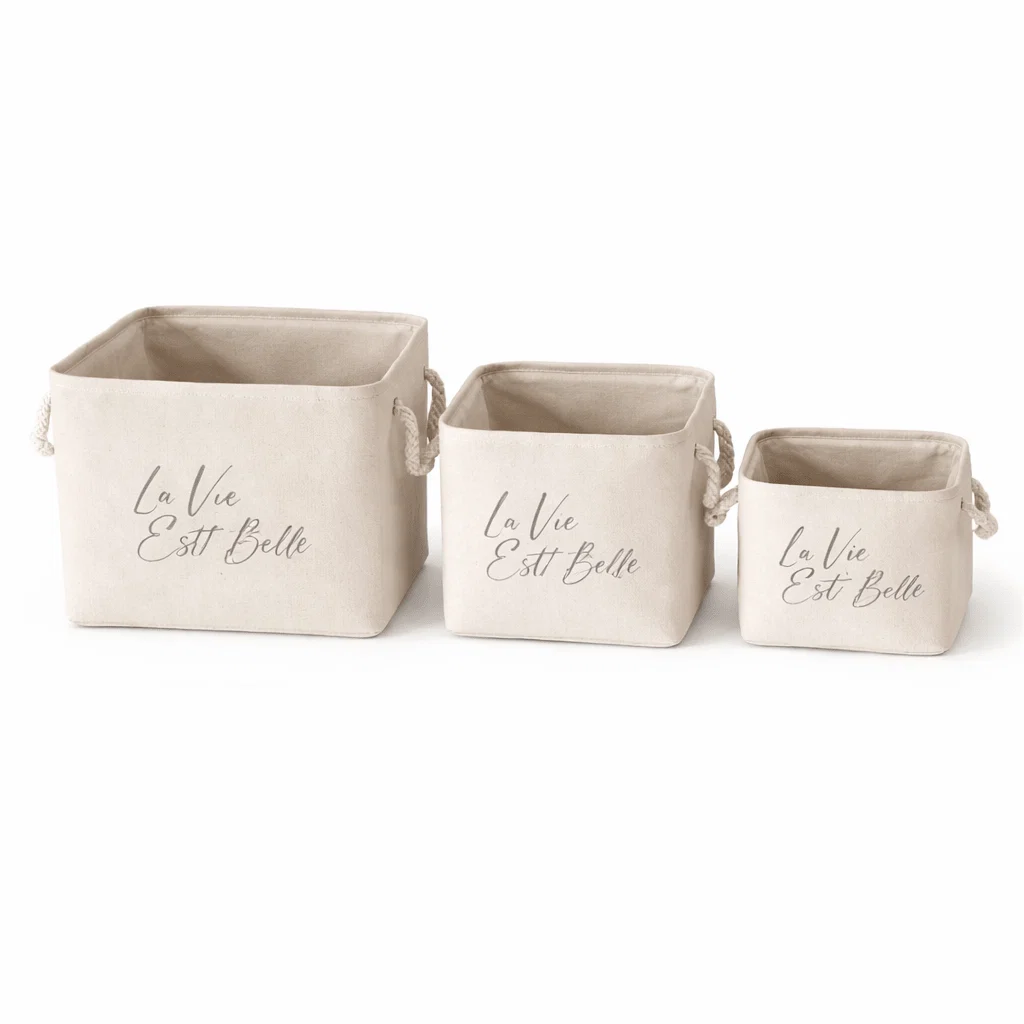 Refined Lauren Taylor- Canvas Baskets with Text 10 D x8 Wx8 H Fast