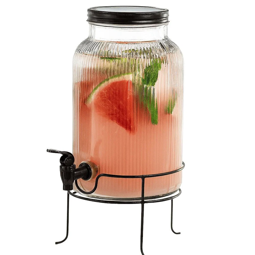 Professional Solid Glass Drink Dispenser with an iron stand 5.5L – 4L and sets of 4 cups Next-Generation