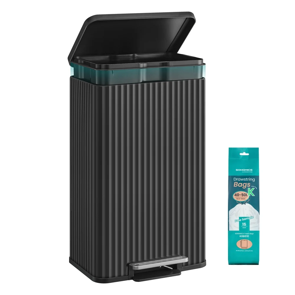 Secure SONGMICS Stainless Steel Garbage Can with Lid and Removable Inner Bucket Innovative
