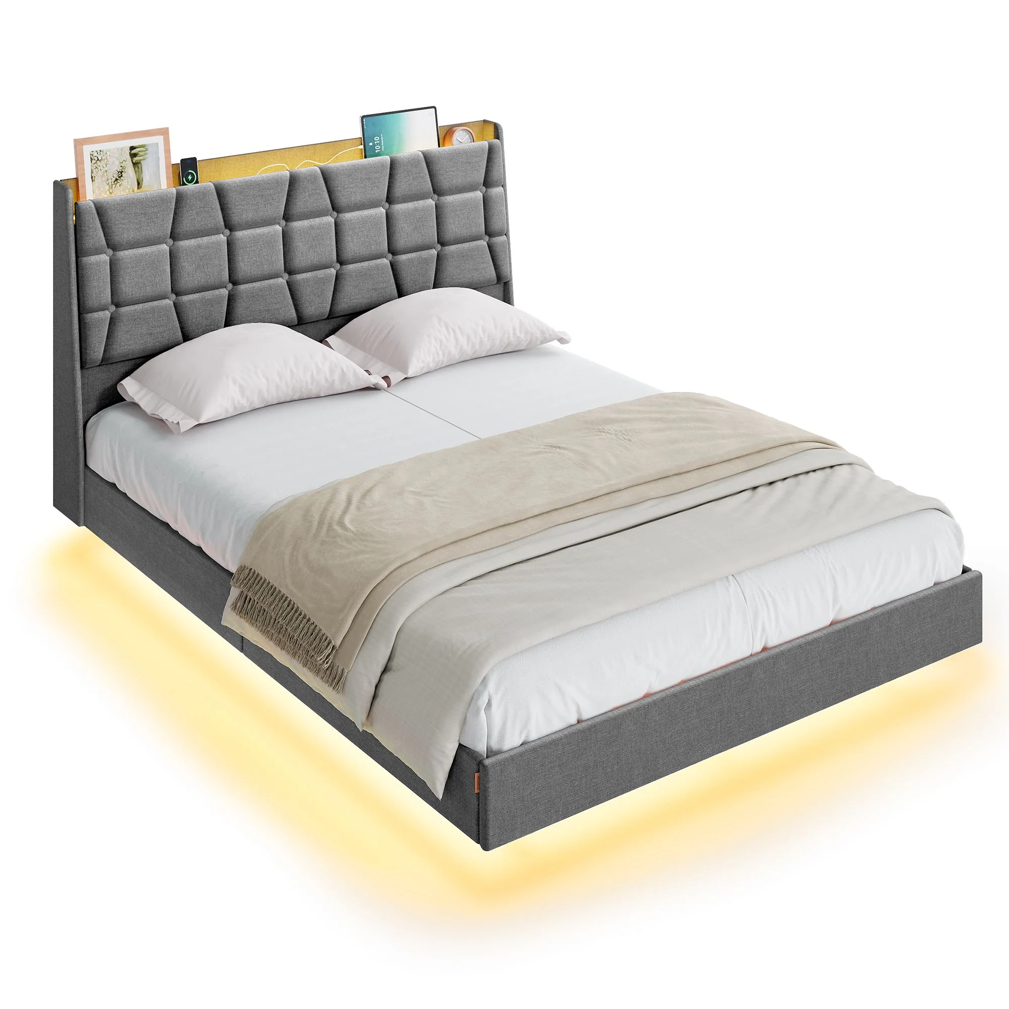 Exclusive VASAGLE VASAGLE Full Size Floating Bed Frame with LED Lights Original
