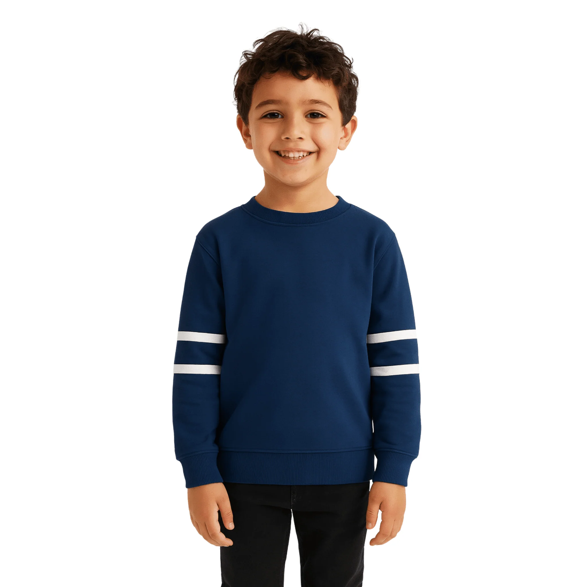Eco-Friendly Boys Crewneck Sweatshirt with Stripe Detail 7 to 18 Detailed