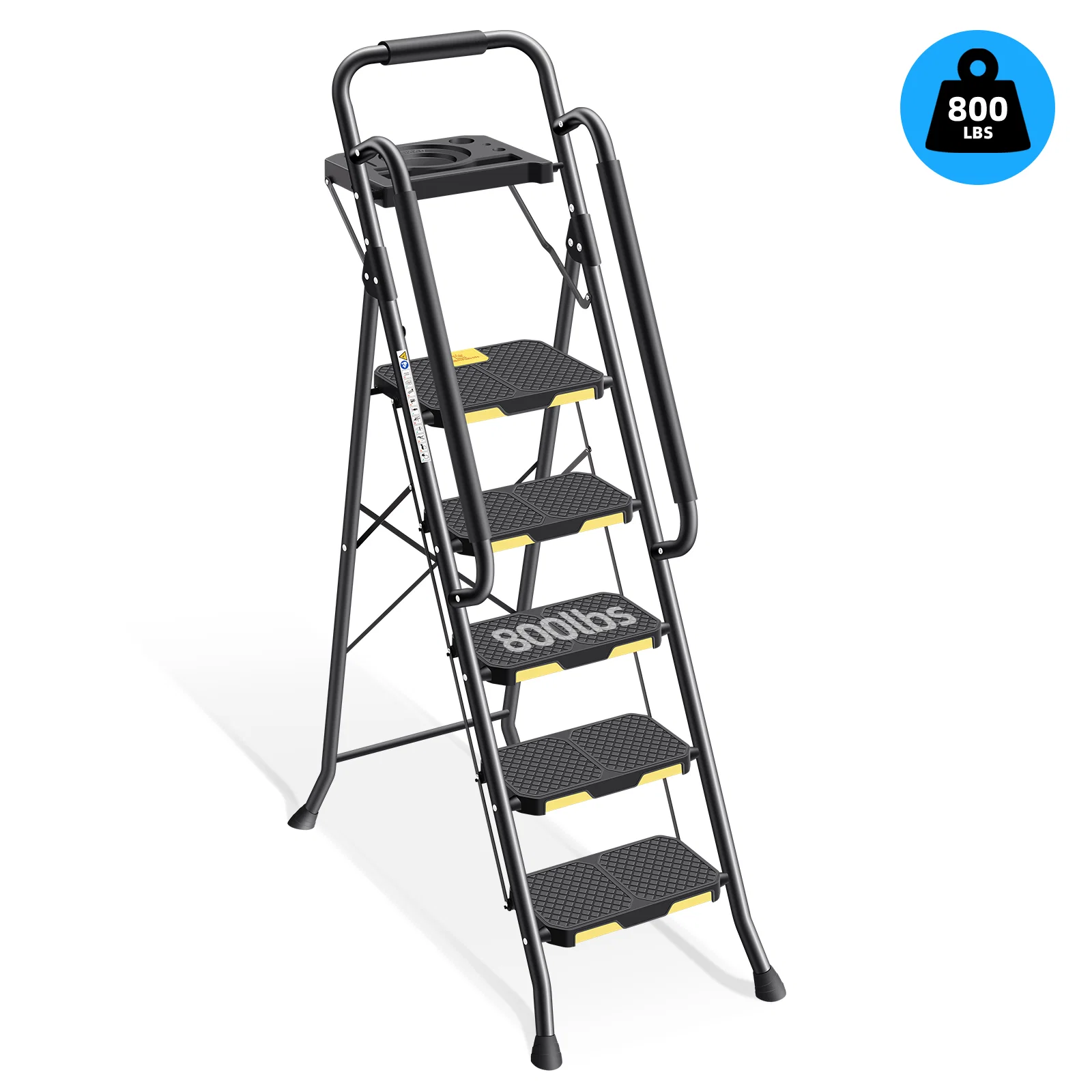 Versatile KK KINGRACK 6 Step Ladder Metal Ladder with Tool Platform u0026Handrails 800 lbs Capacity Black（TZ2223-6D） Practical